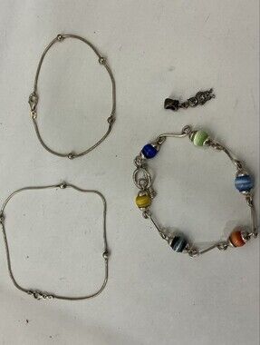 Silver 925 Italian Multi-Bead Bracelet with Colorful Glass Beads - Unbranded